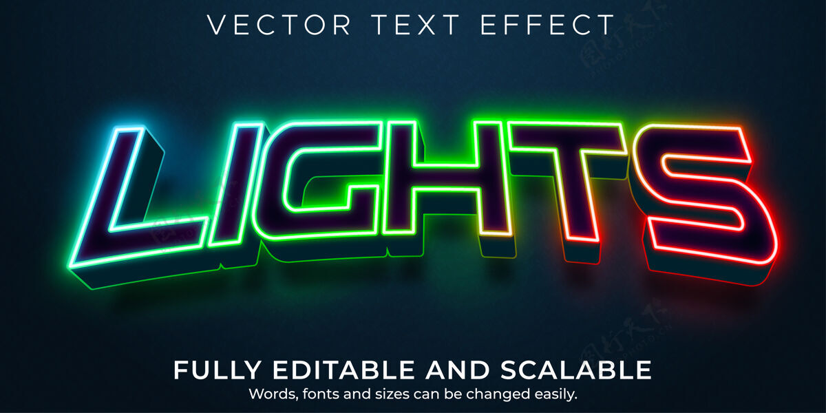 游戏灯光运动可编辑文本效果 rgb和霓虹灯文本样式排版排版定制
