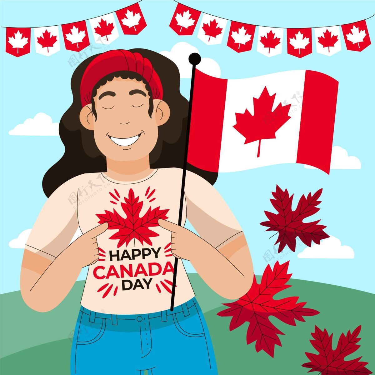 贺卡手绘加拿大日插图快乐加拿大日加拿大枫叶