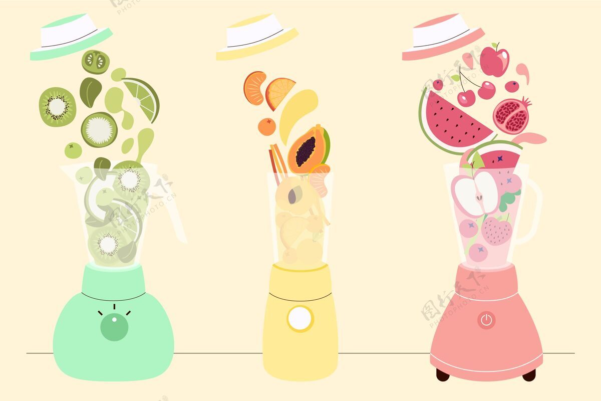 平面设计平面设计的果汁在搅拌机玻璃健康食品搅拌机