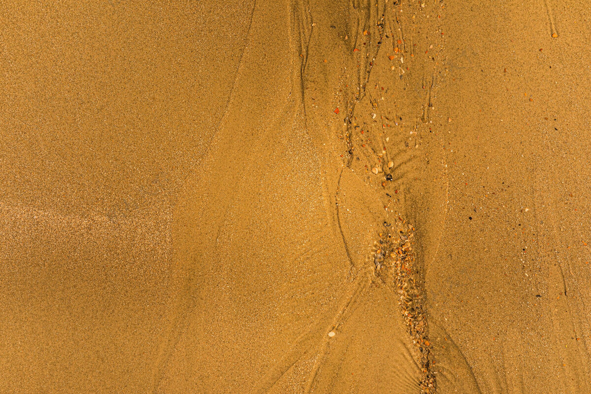 荒芜特写与潮汐的方式和沙滩上的贝壳全框架纹理背景沙空自然纹理