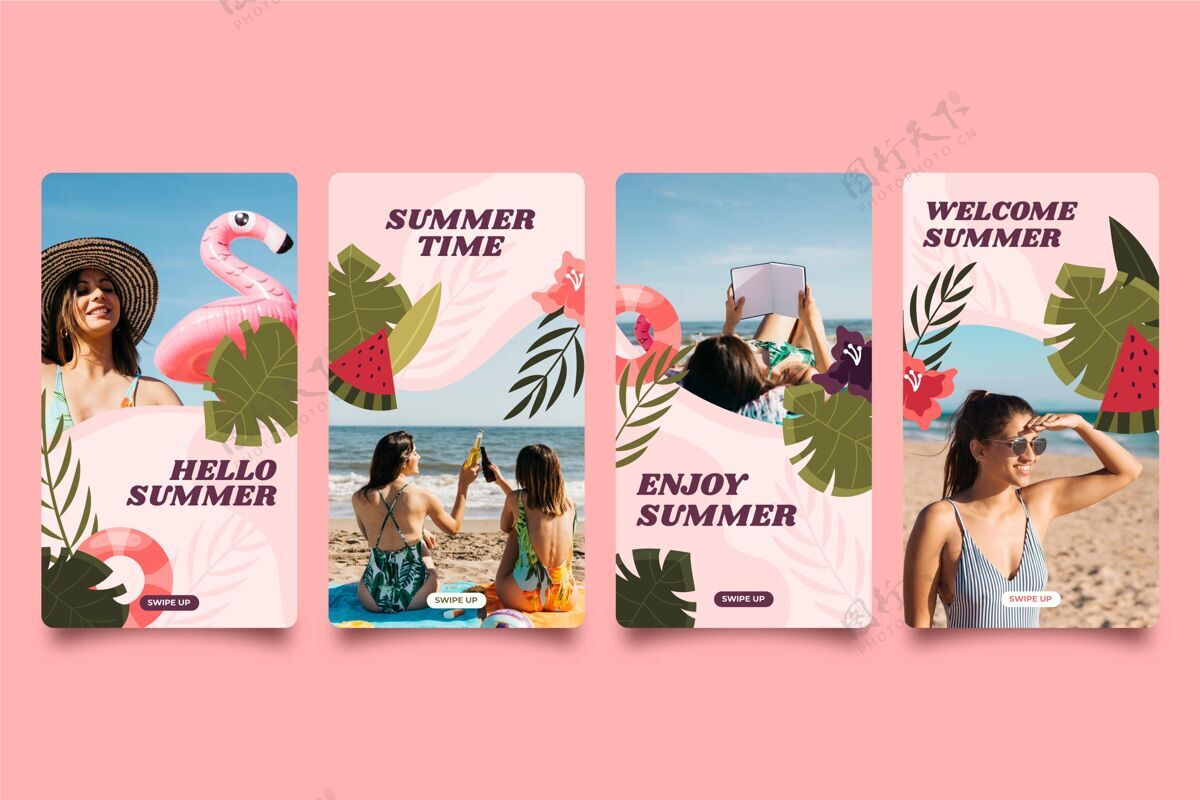 夏季手绘夏季instagram故事集与照片社交媒体手绘分类