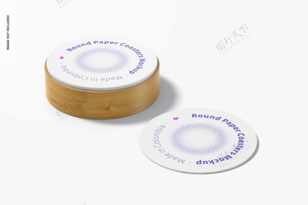 品牌带盒子模型的圆形纸杯垫纸板设计模型