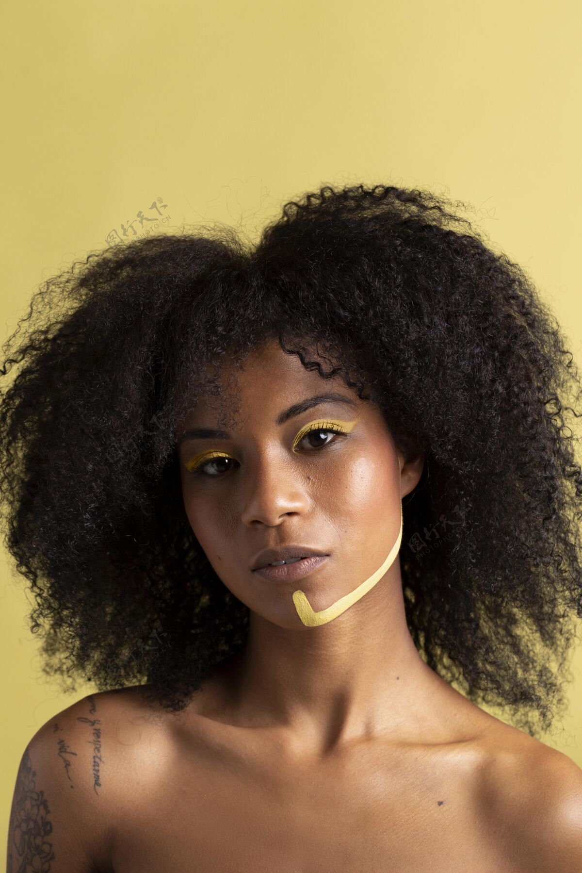 非洲头发非洲女人的美丽肖像 带着民族的妆容波希米亚人非洲女人黑人女人