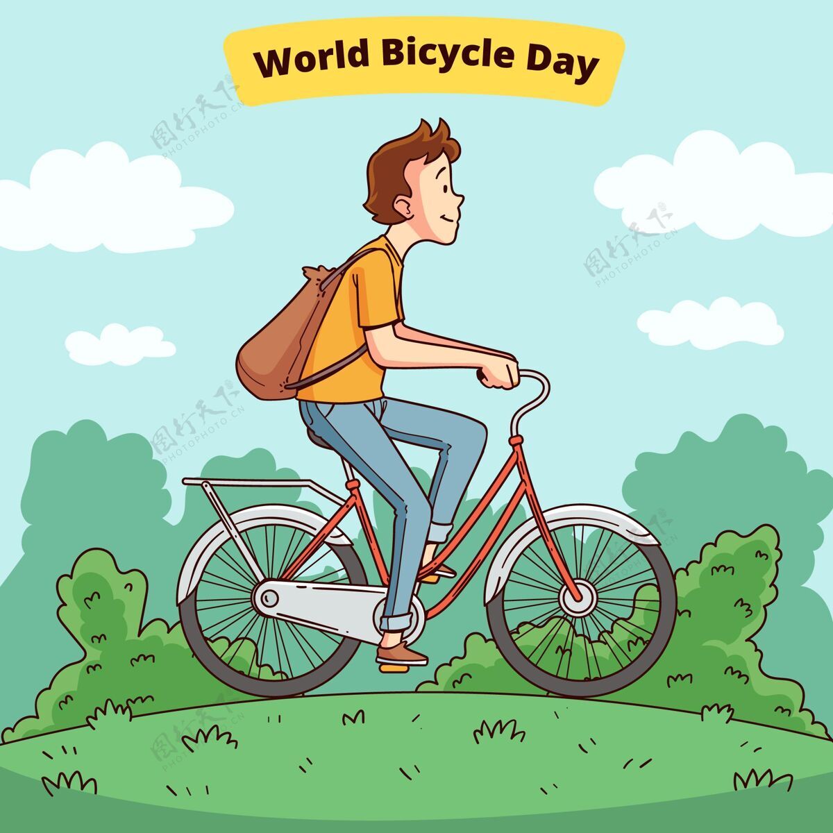 手绘手绘世界自行车日插图环保庆典骑自行车
