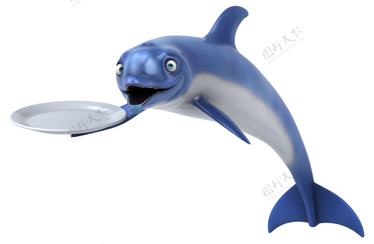 禁食有趣的海豚三维插图水生动物游泳3d
