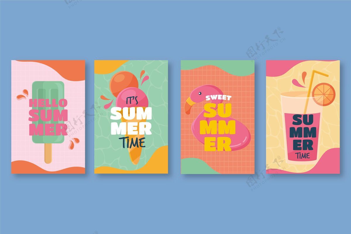 贺卡扁平夏季卡片收集季节卡片模板夏季卡片模板
