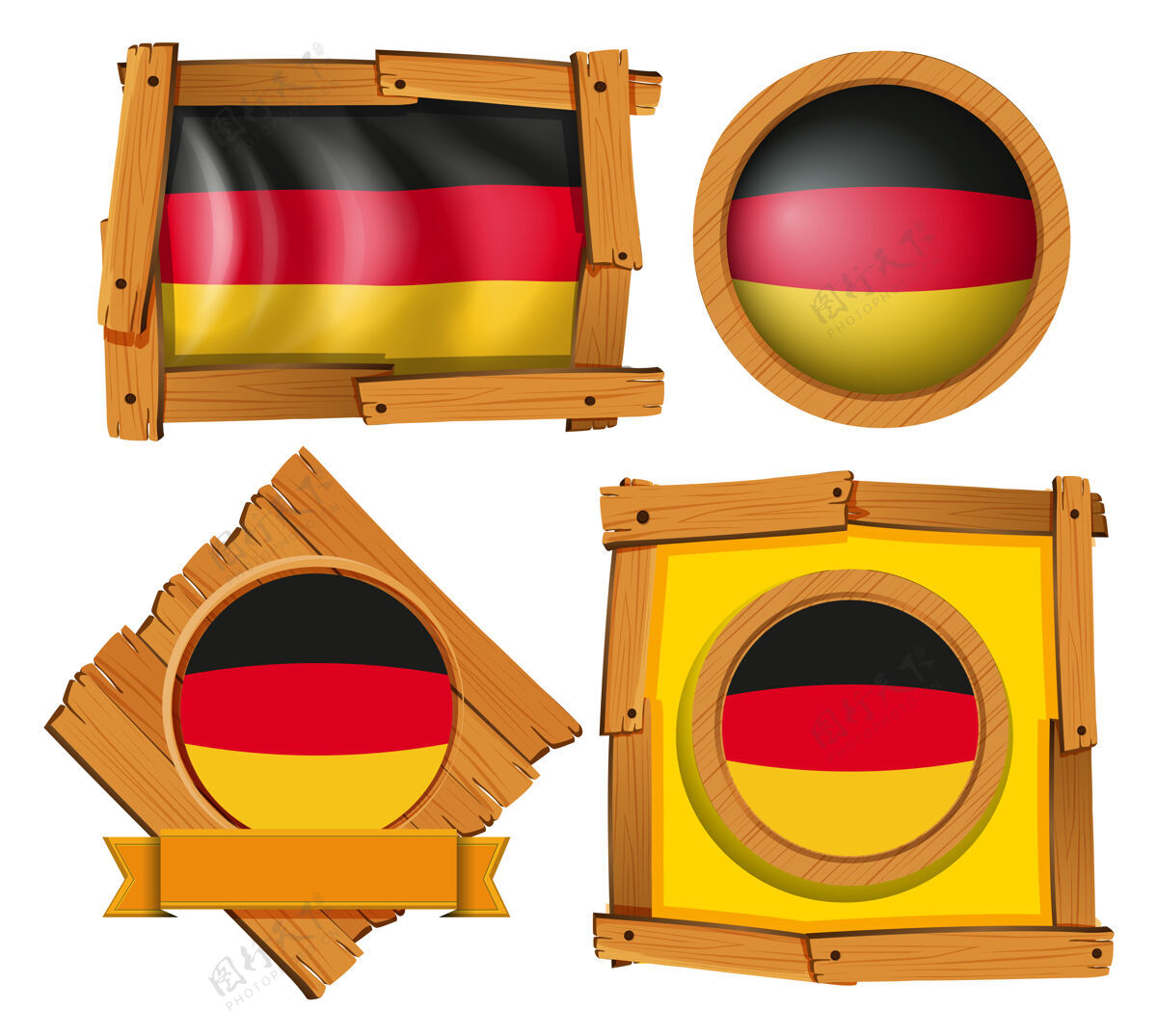 旗帜德国国旗徽章设计在不同的框架图纸圆圈徽章