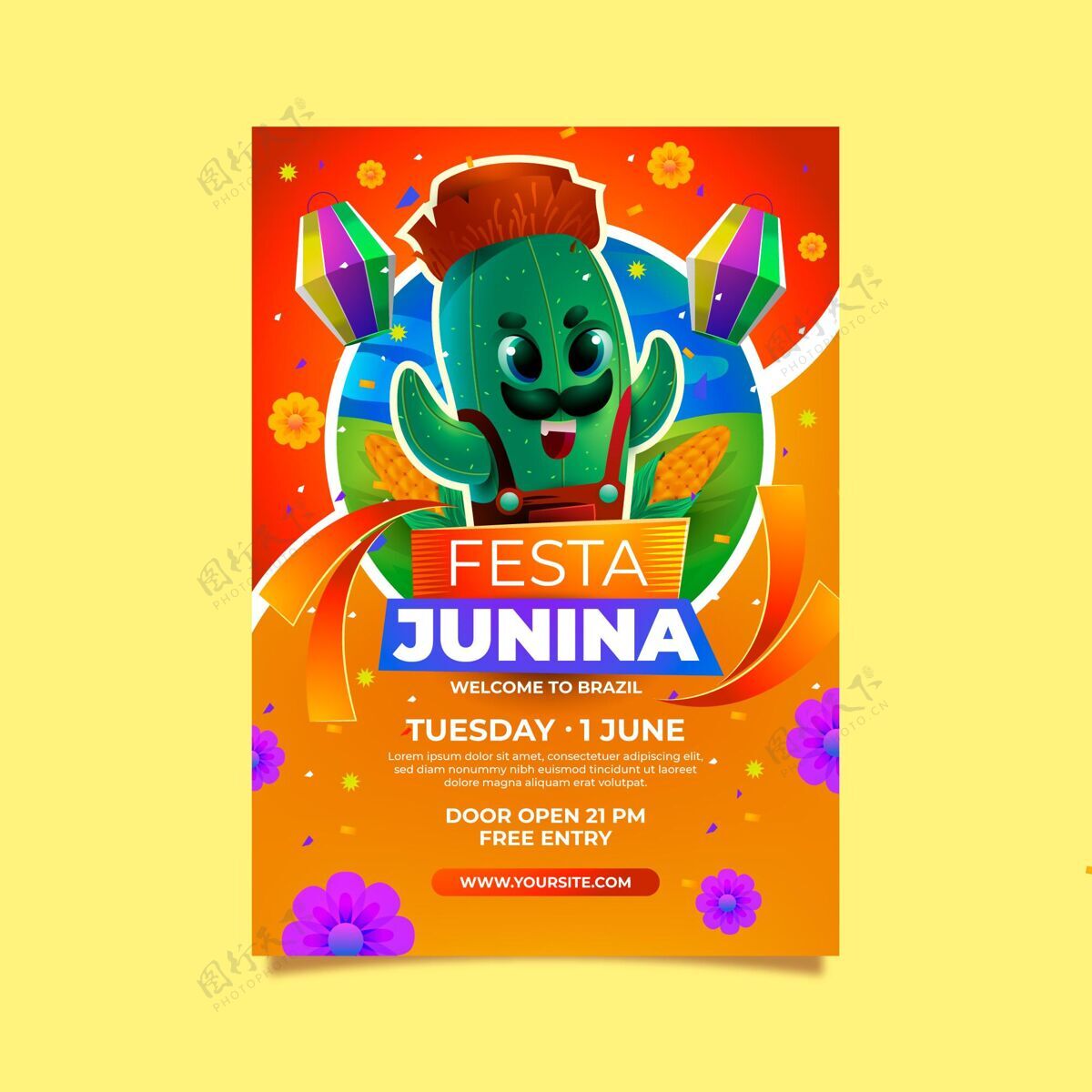 海报现实的festajunina垂直海报模板巴西Festajunina活动