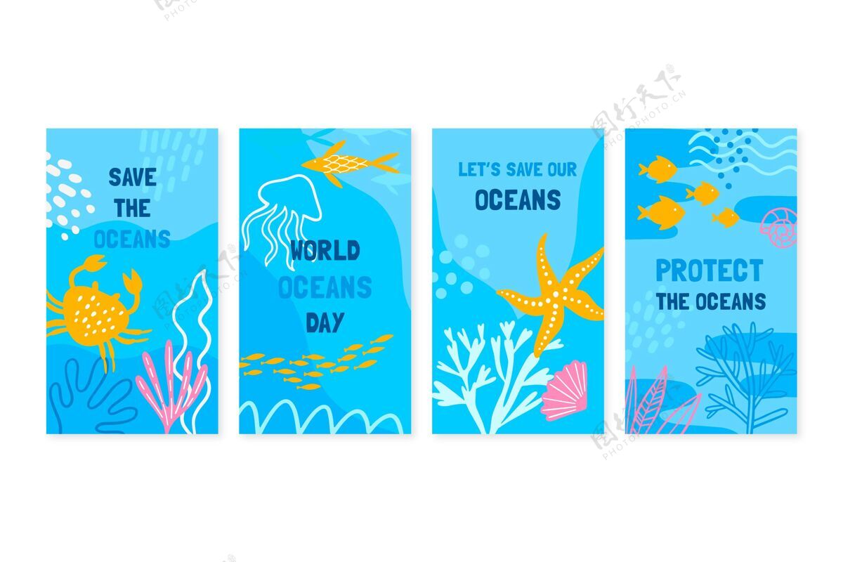 社交媒体手绘世界海洋日instagram故事集手绘全球世界海洋日