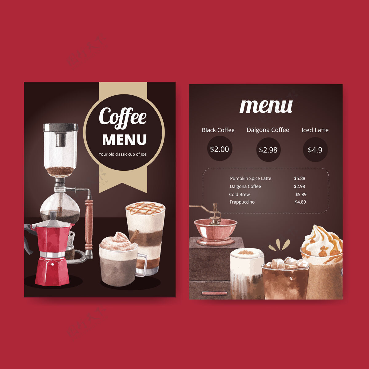 浓缩咖啡菜单模板加咖啡咖啡因液体咖啡