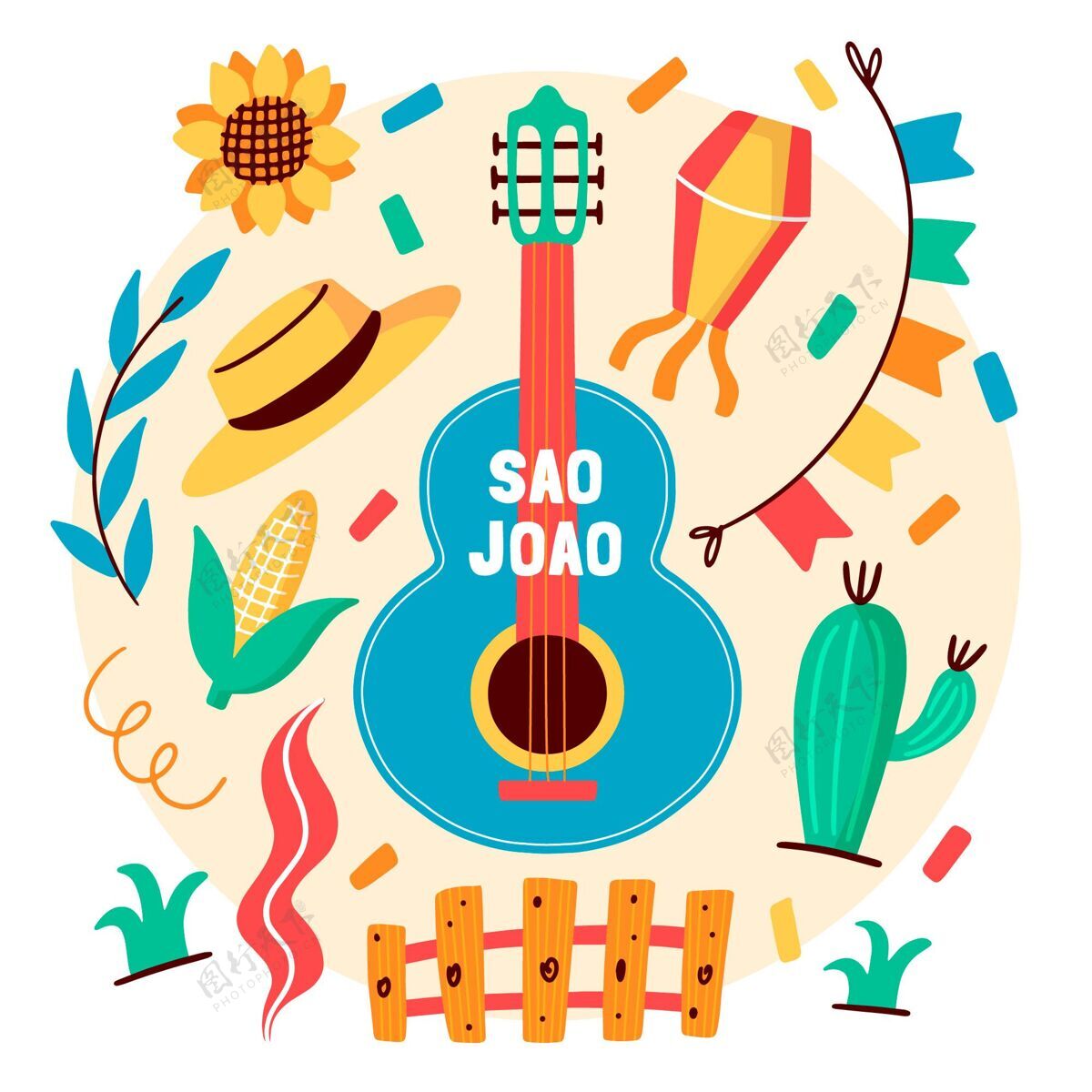 传统手绘saojoao插图朱尼娜节巴西6月1日