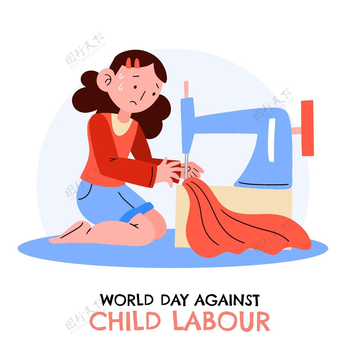活动手绘世界反对童工日插图预防行动主义6月12日