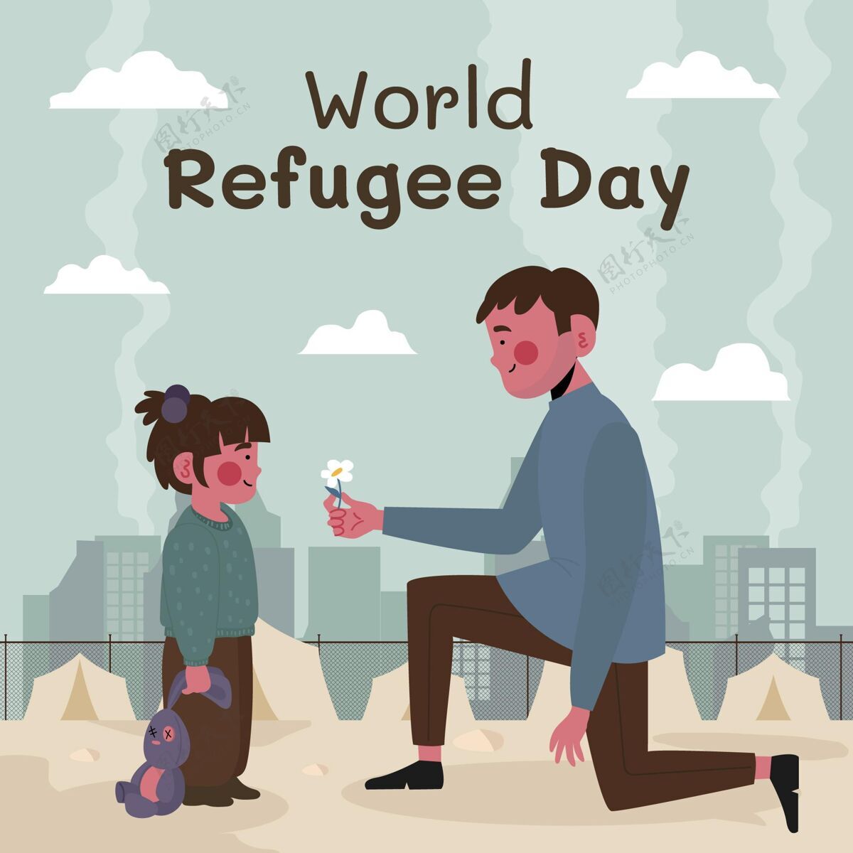 人权手绘世界难民日插图世界难民日暴力迫害