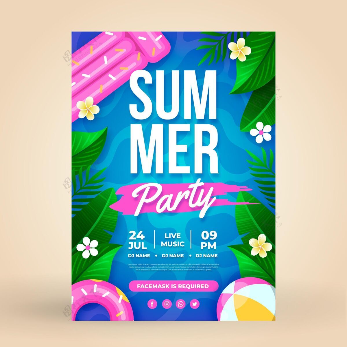 夏季海报平面夏日派对垂直海报模板夏季海报模板夏季派对