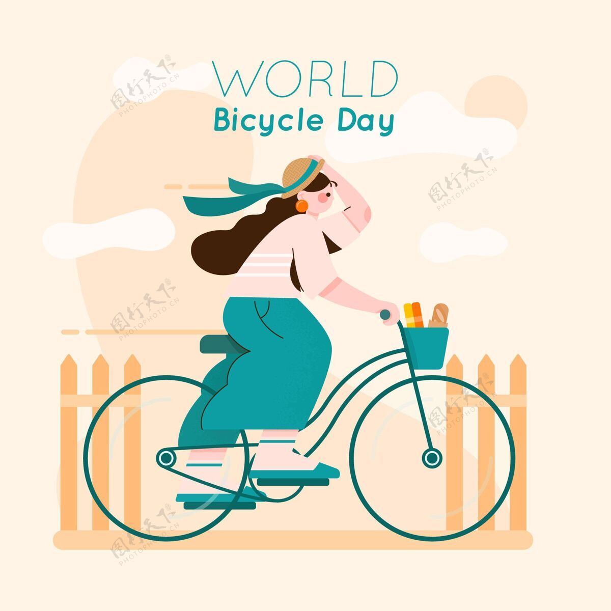 生态有机平面世界自行车日插画环保骑自行车世界自行车日