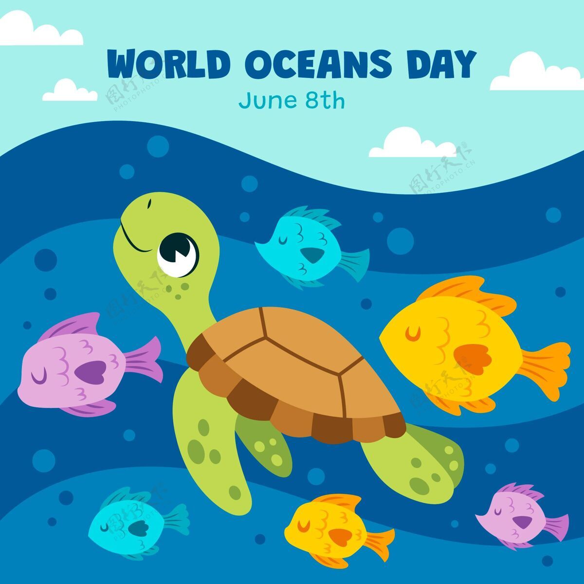 海洋日手绘世界海洋日插图国际生态海洋