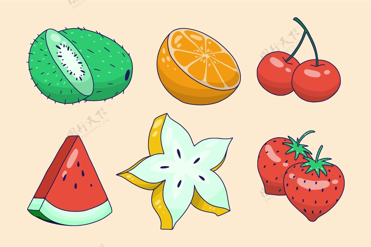 美味收集手工绘制的美味水果饮食健康食品水果