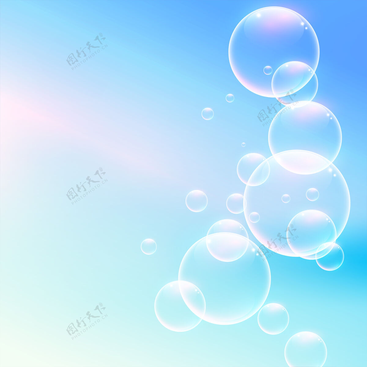 水滴蓝色背景上闪闪发光的软水泡特写清晰反光