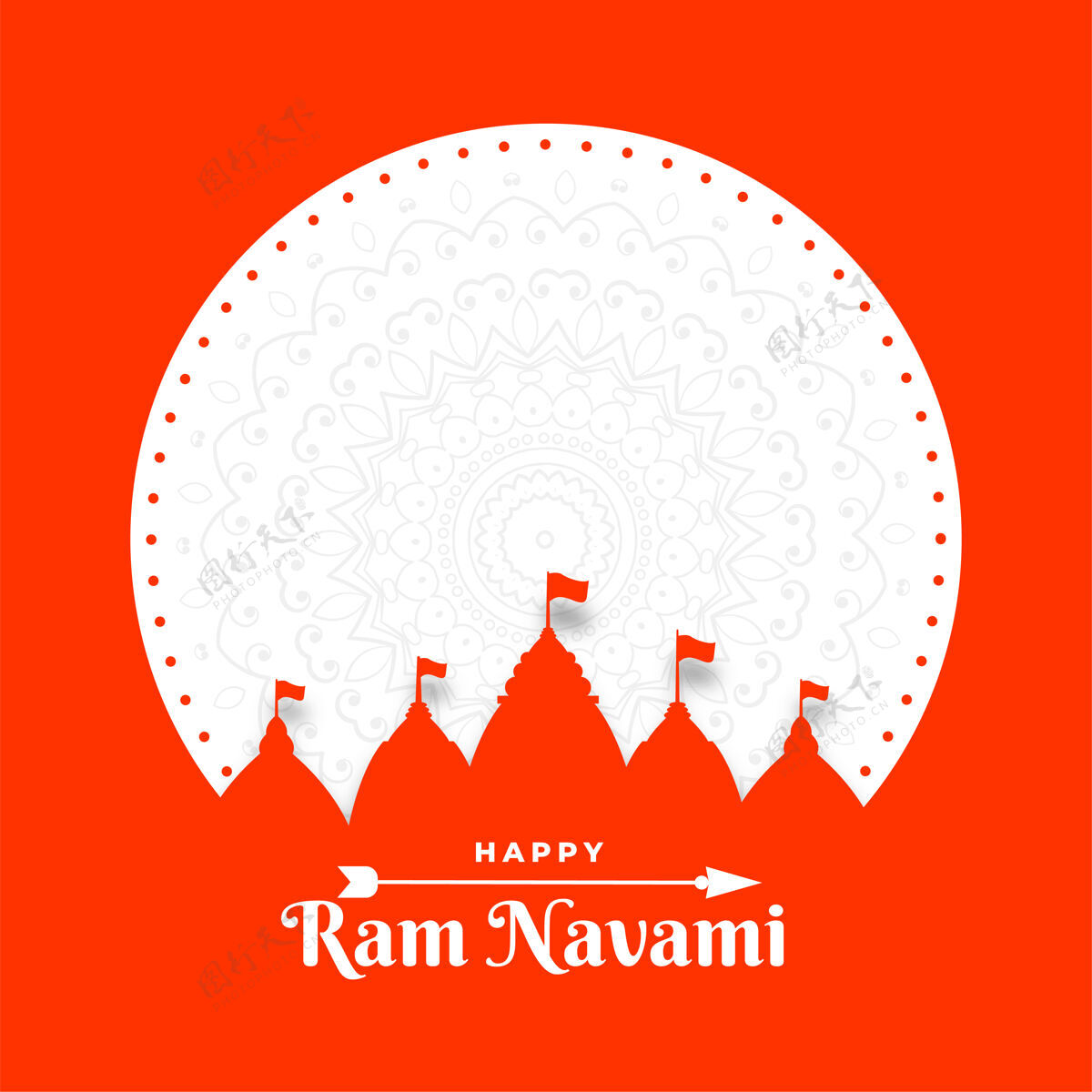 印度快乐公羊纳瓦米节贺卡在平面纸风格神圣纳夫拉特里上帝