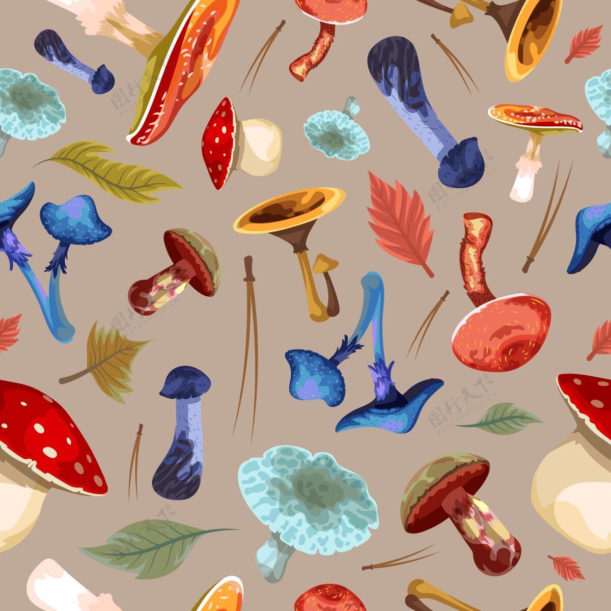 装饰图案手绘蘑菇图案图案设计真菌图案