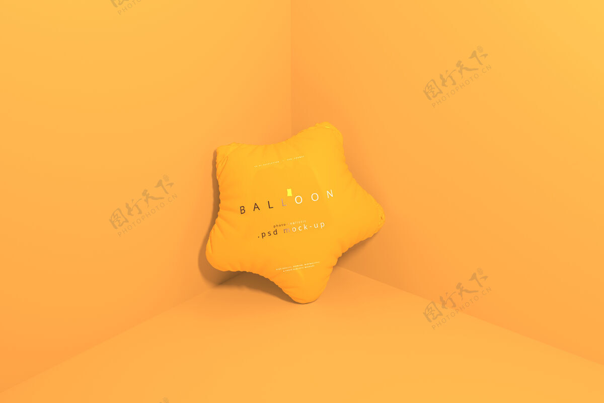 3d渲染星形橙色气球模型橙色简单浮动