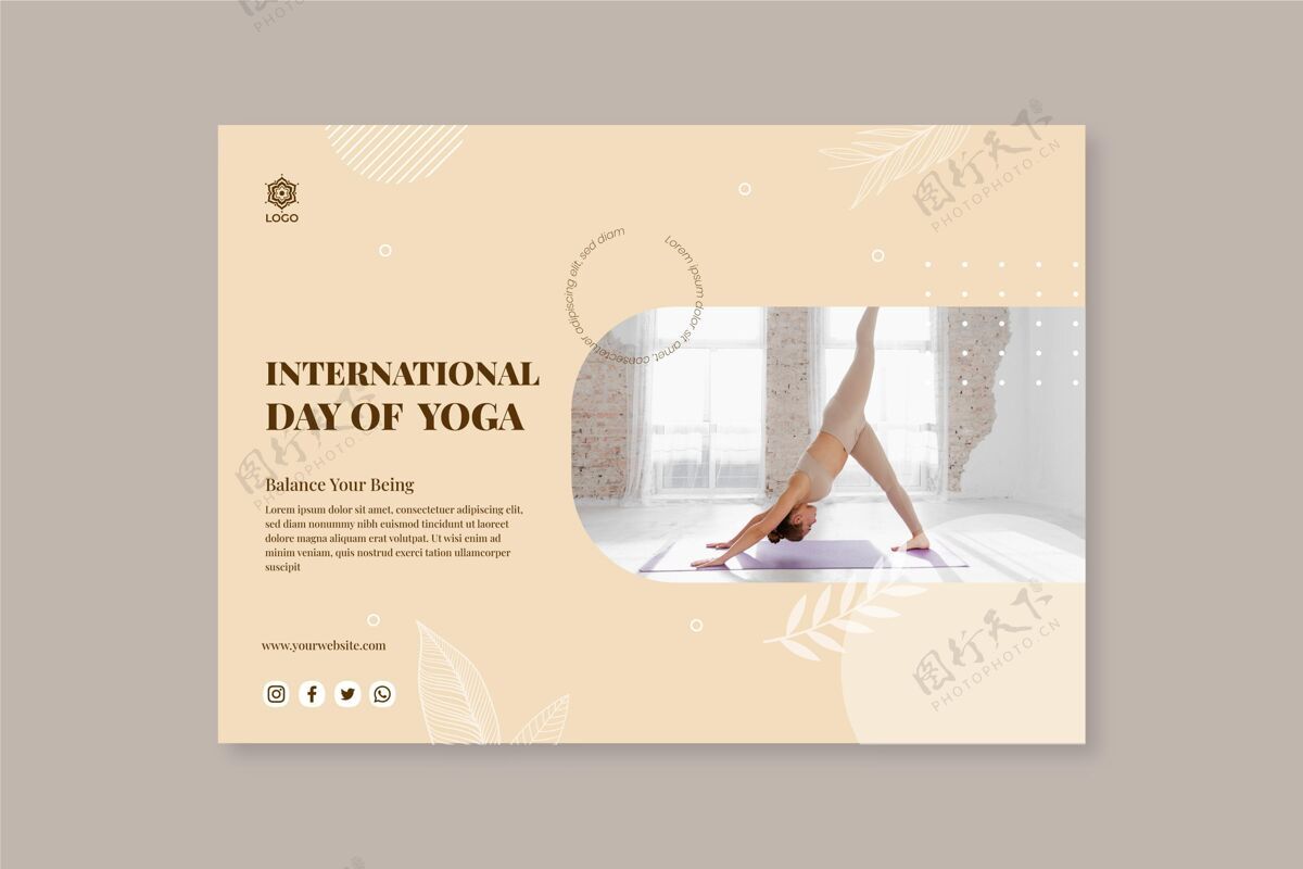 冥想平面国际瑜伽日横幅集精神实践横幅模板放松