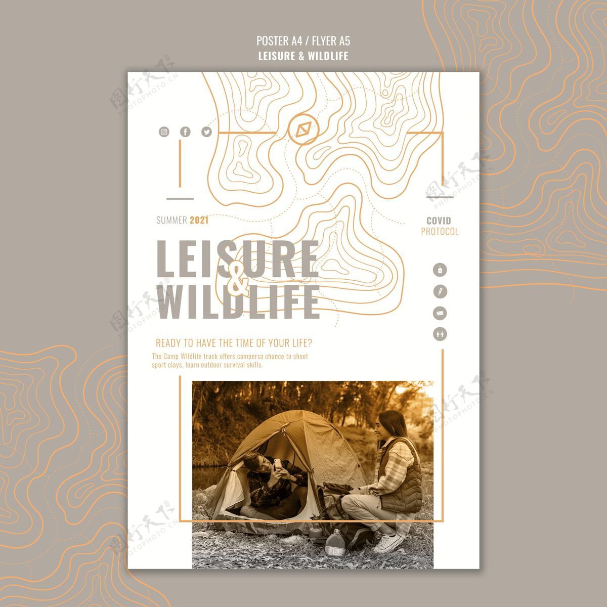 活动休闲和野生动物海报模板野生动物露营海报模板