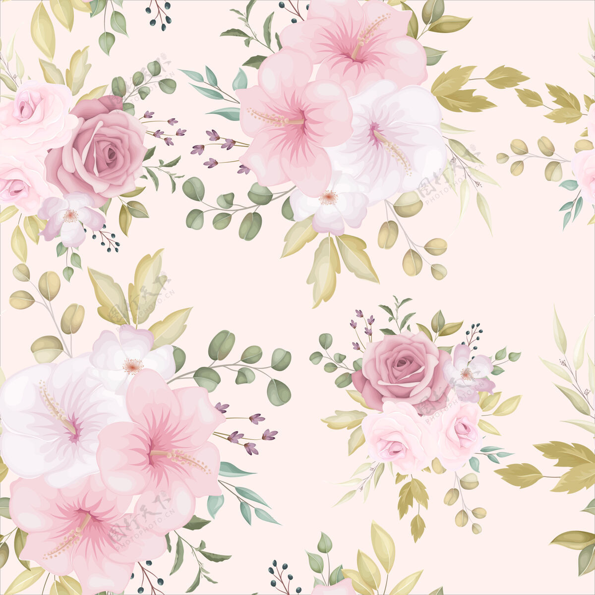 壁纸美丽的花朵与灰尘粉色花朵无缝模式优雅复古花卉