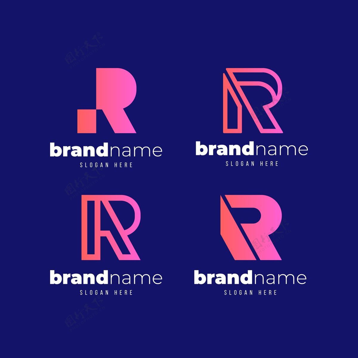 品牌一套渐变r标志模板标识标识模板企业
