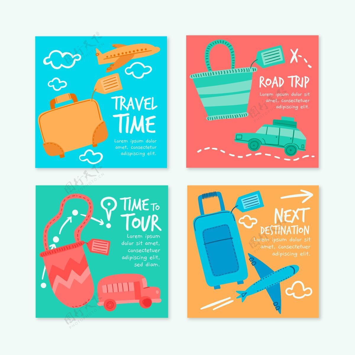 旅行手绘旅行instagram帖子集社交媒体帖子旅行设置