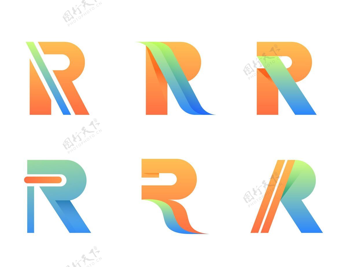 分类渐变r标志系列集合徽标模板字母r