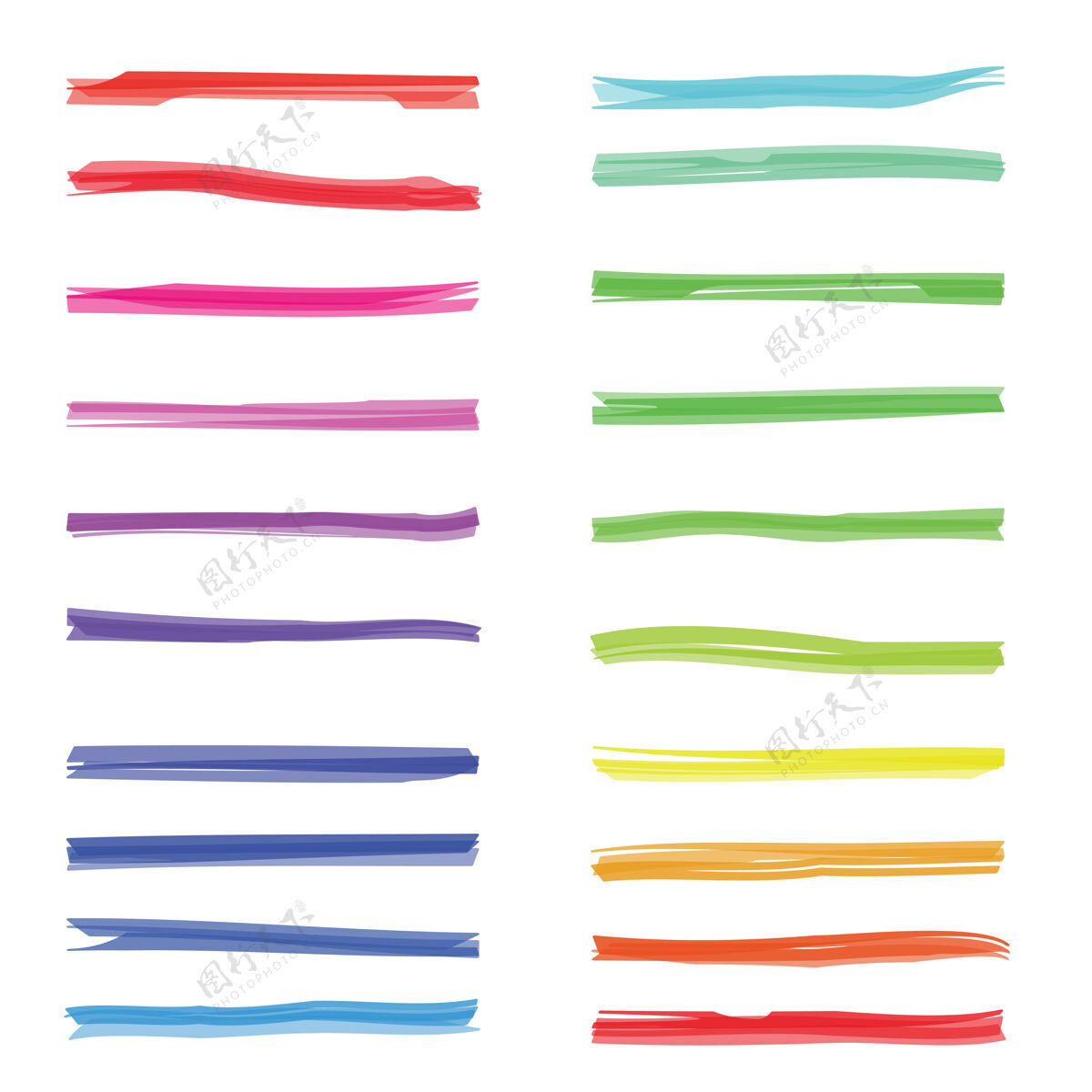 素描彩色高亮条纹彩色标记荧光笔衬在白纸上一套彩色标记线 笔划标记的插图荧光笔边框笔划