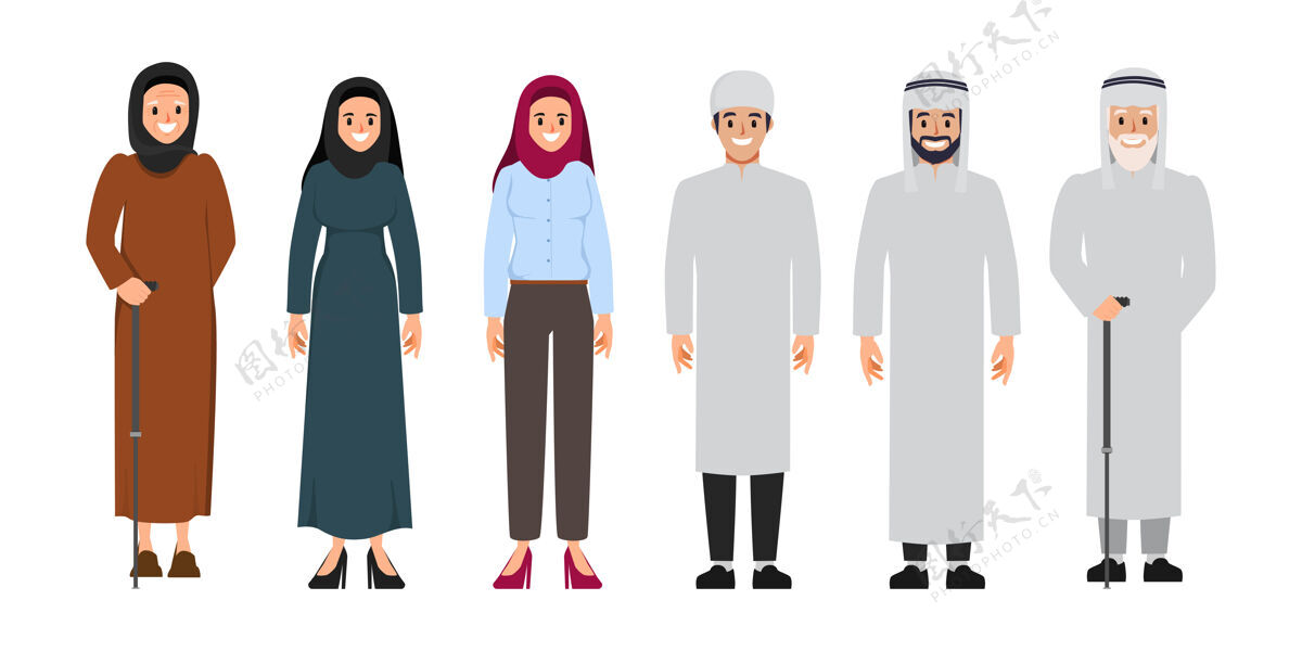 工作区阿拉伯家庭和穆斯林以及沙特卡通男女伊斯兰人女人
