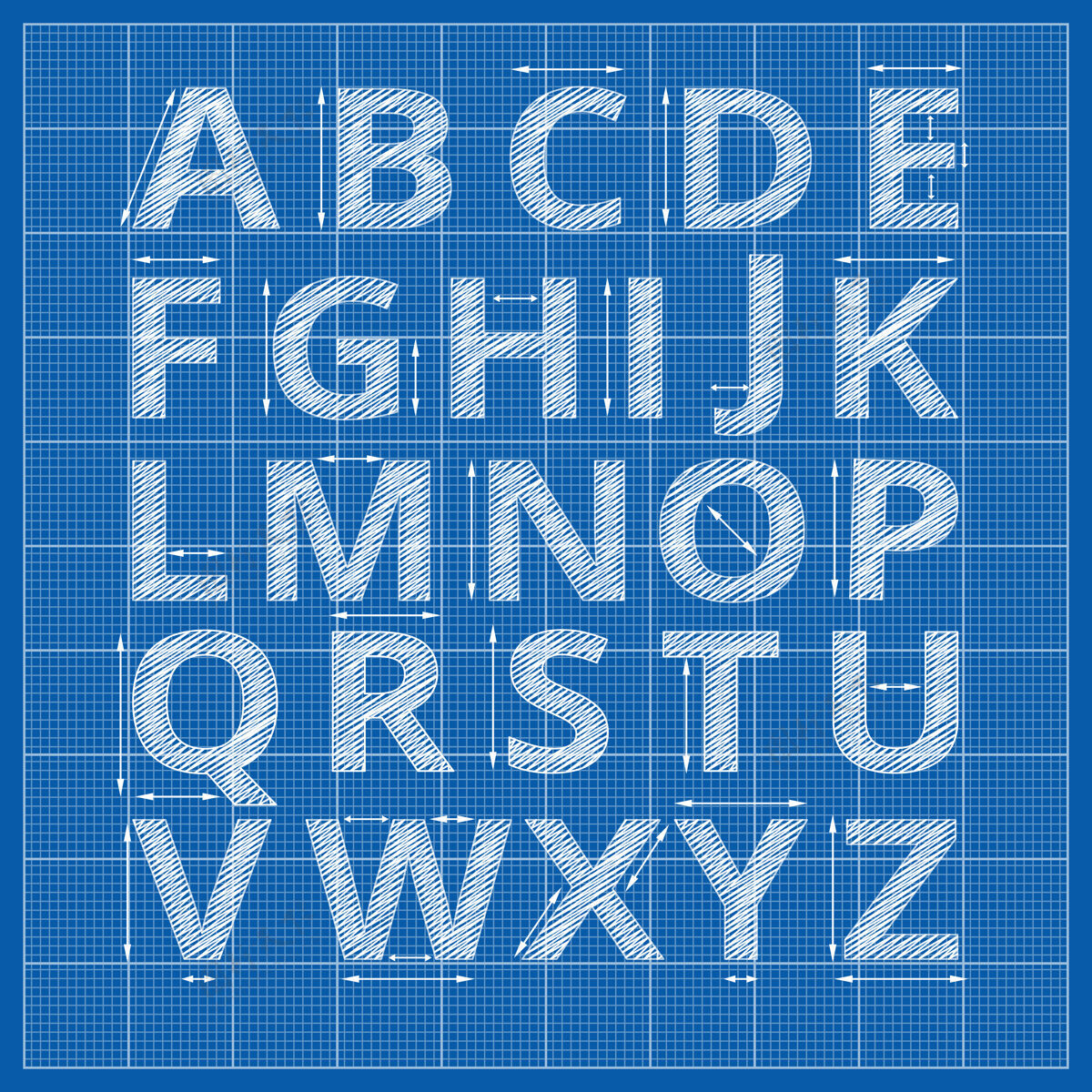 几何学蓝图字母表起草蓝图纸字母涂鸦字体模板