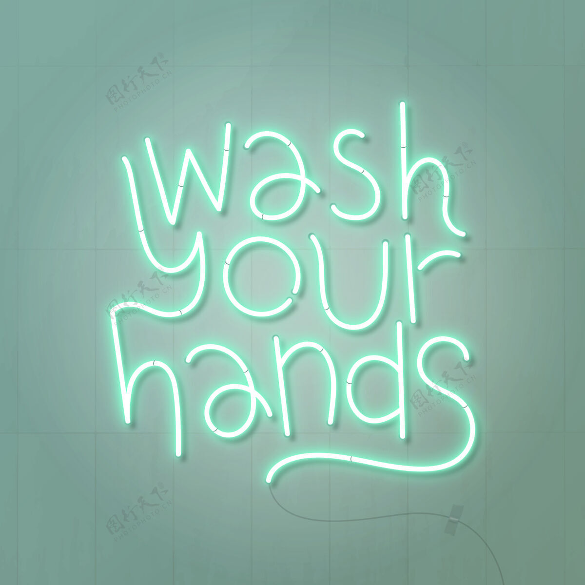 消毒剂绿色洗手霓虹灯招牌文字灯光洗手