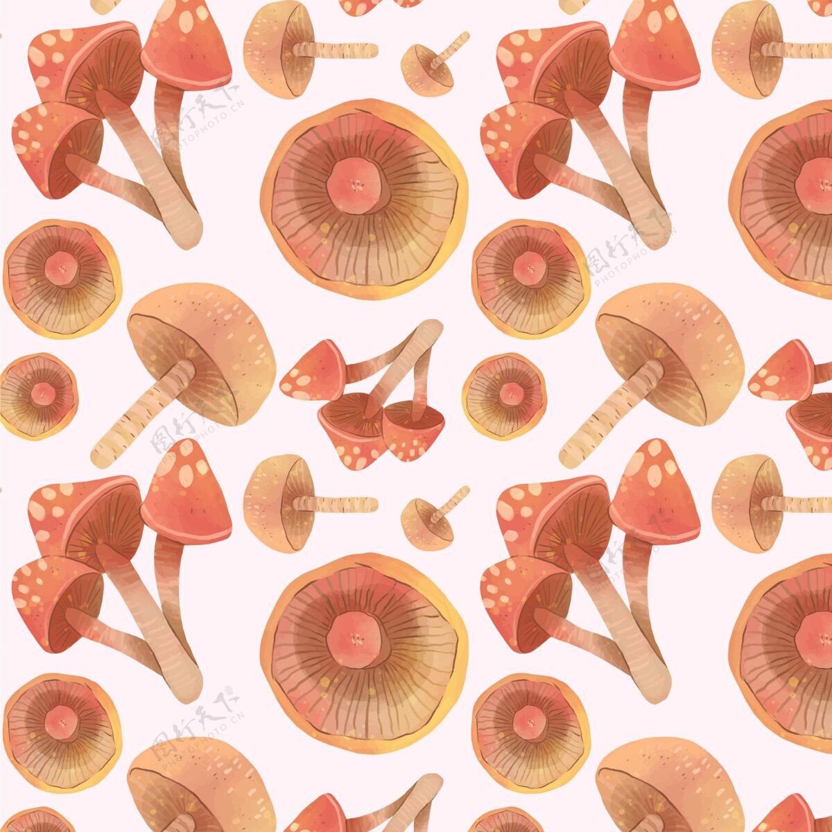 蘑菇墙纸手绘无缝蘑菇图案背景食品无缝