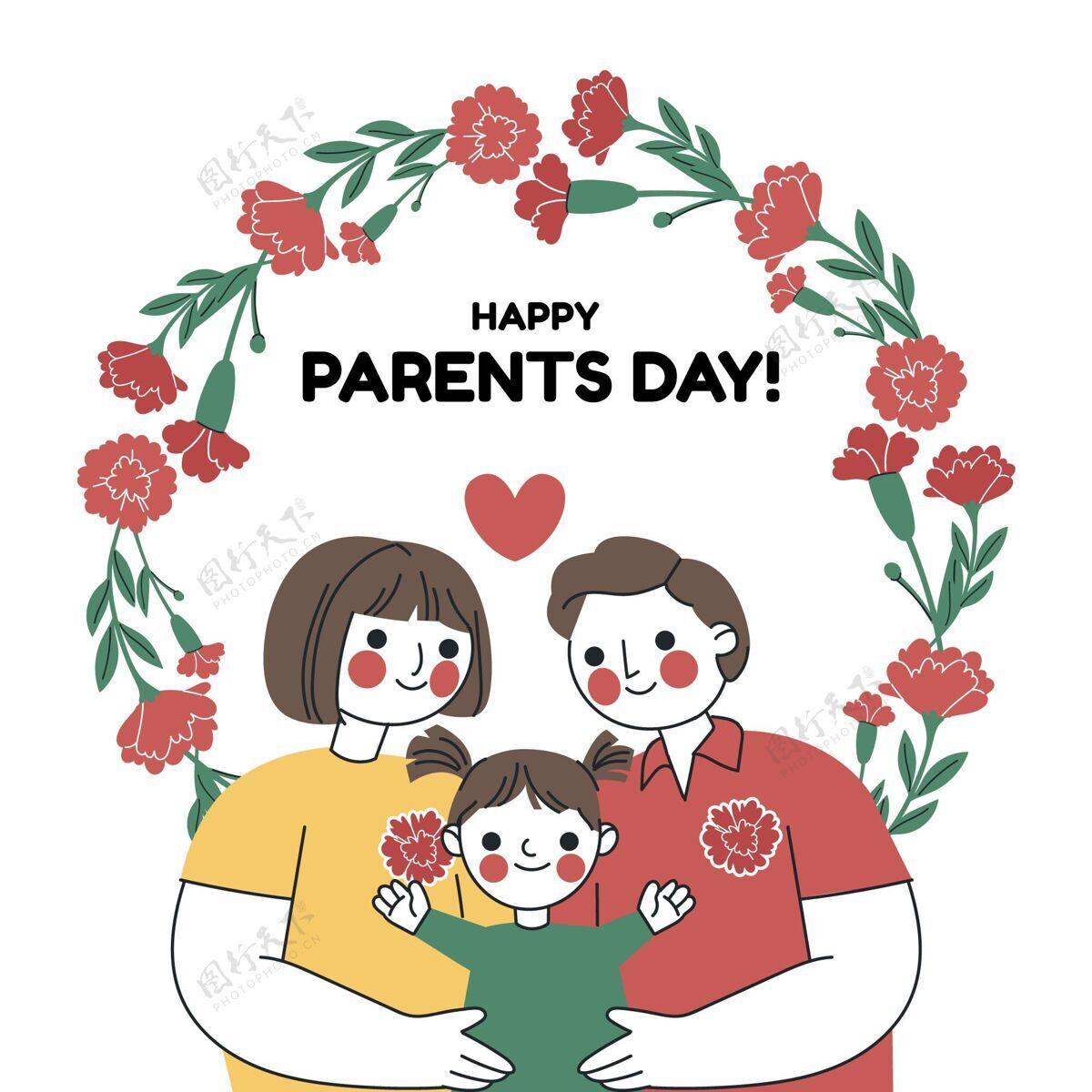 父母手绘韩国父母节插画韩国康乃馨为人父母