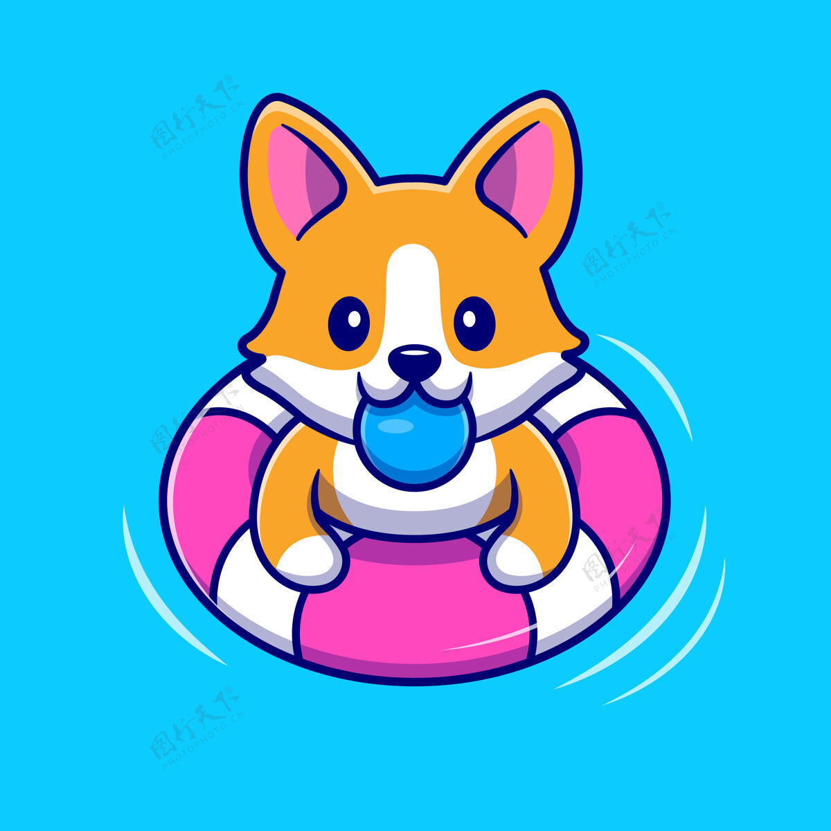卡通可爱的高尔基狗游泳漂浮平面卡通风格球乐趣娱乐