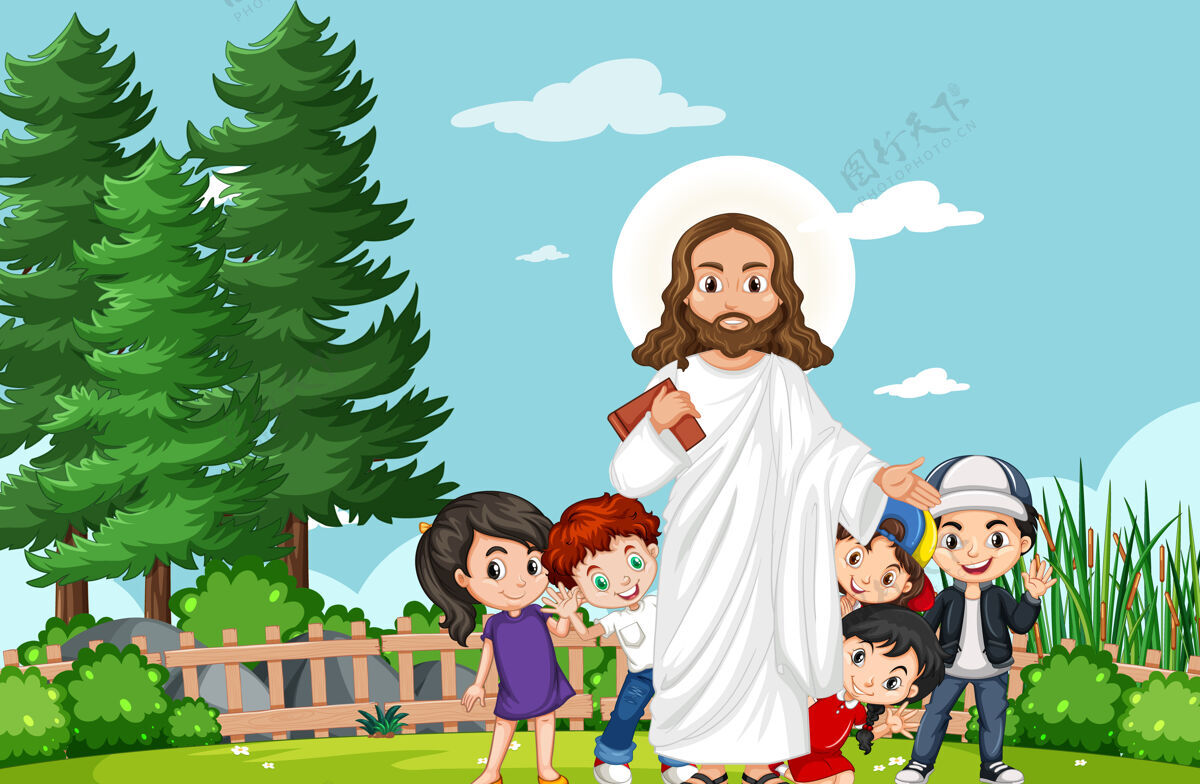 人物耶稣和孩子们在公园里耶稣基督孩子风景