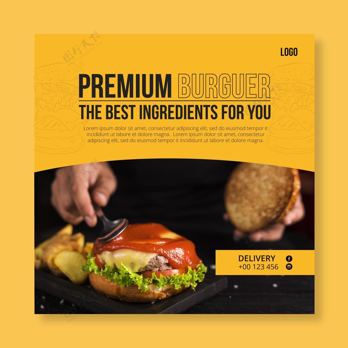美国食品美国食品传单模板与汉堡照片印刷模板传单快餐