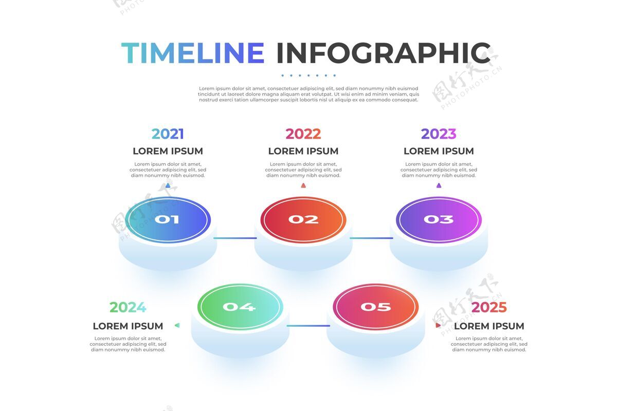 时间线彩色等距时间线信息图数据梯度营销