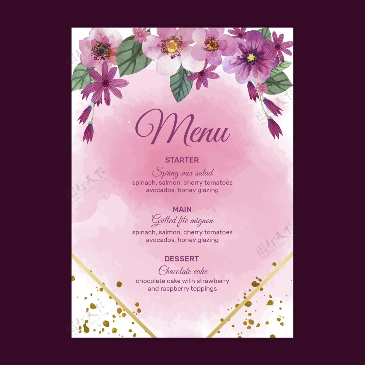 保存日期花卉婚礼菜单模板订婚爱情随时打印