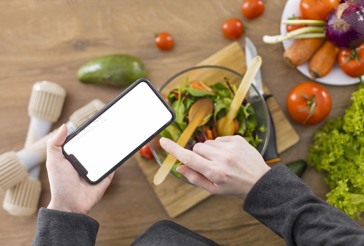 健康近距离手持智能手机生活美味水平