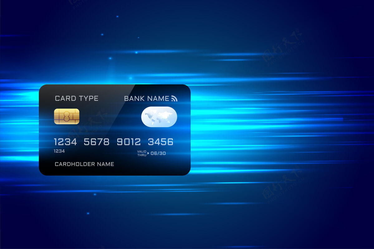 安全快速技术风格的数字信用卡支付背景货币贷款金融