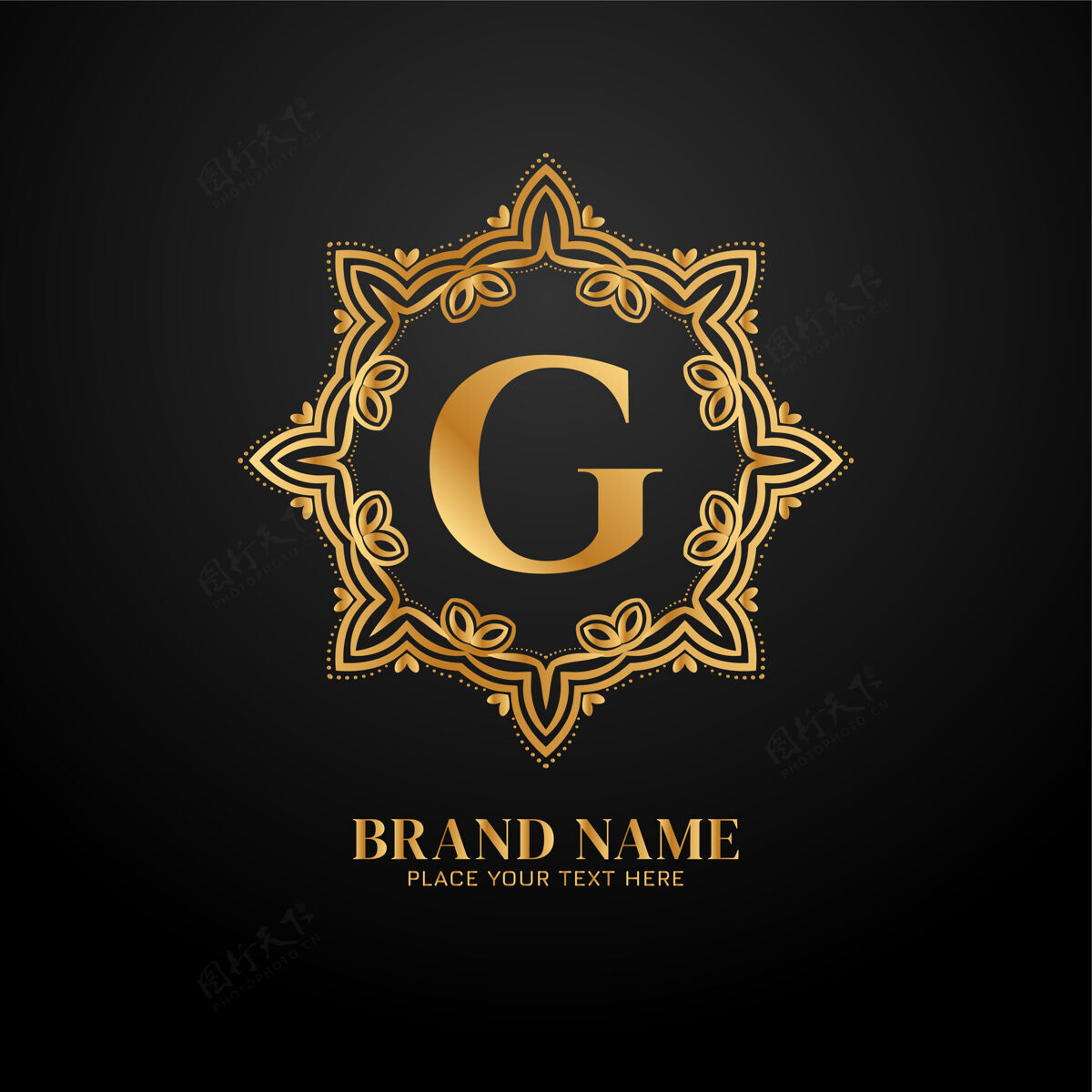 黄金字母g豪华高级品牌标志皇家装饰框架