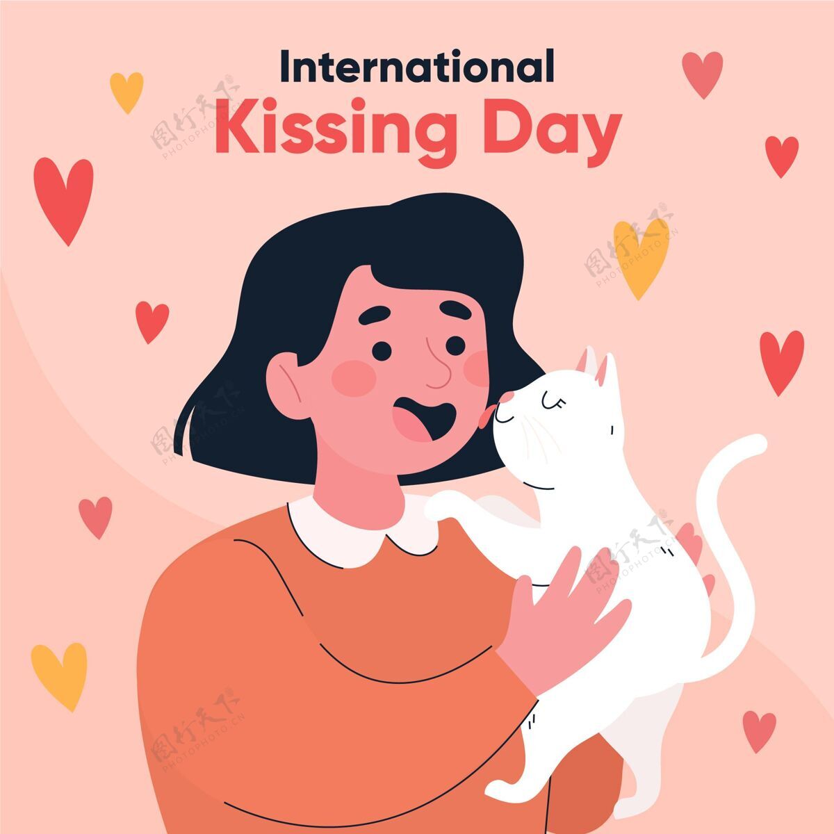 全球手绘国际接吻日插画国际接吻日浪漫爱