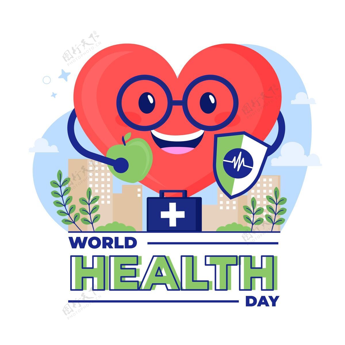 预防平面世界卫生日庆祝插画健康专家医学健康