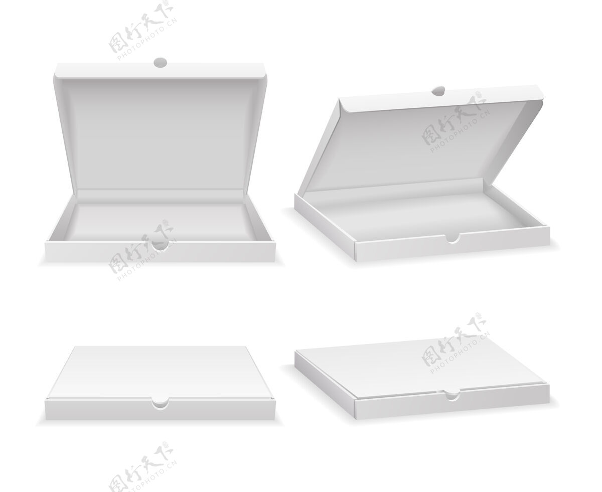食品空比萨饼盒隔离在白色打开纸箱盒 关闭白色快餐盒插图送货午餐板条箱