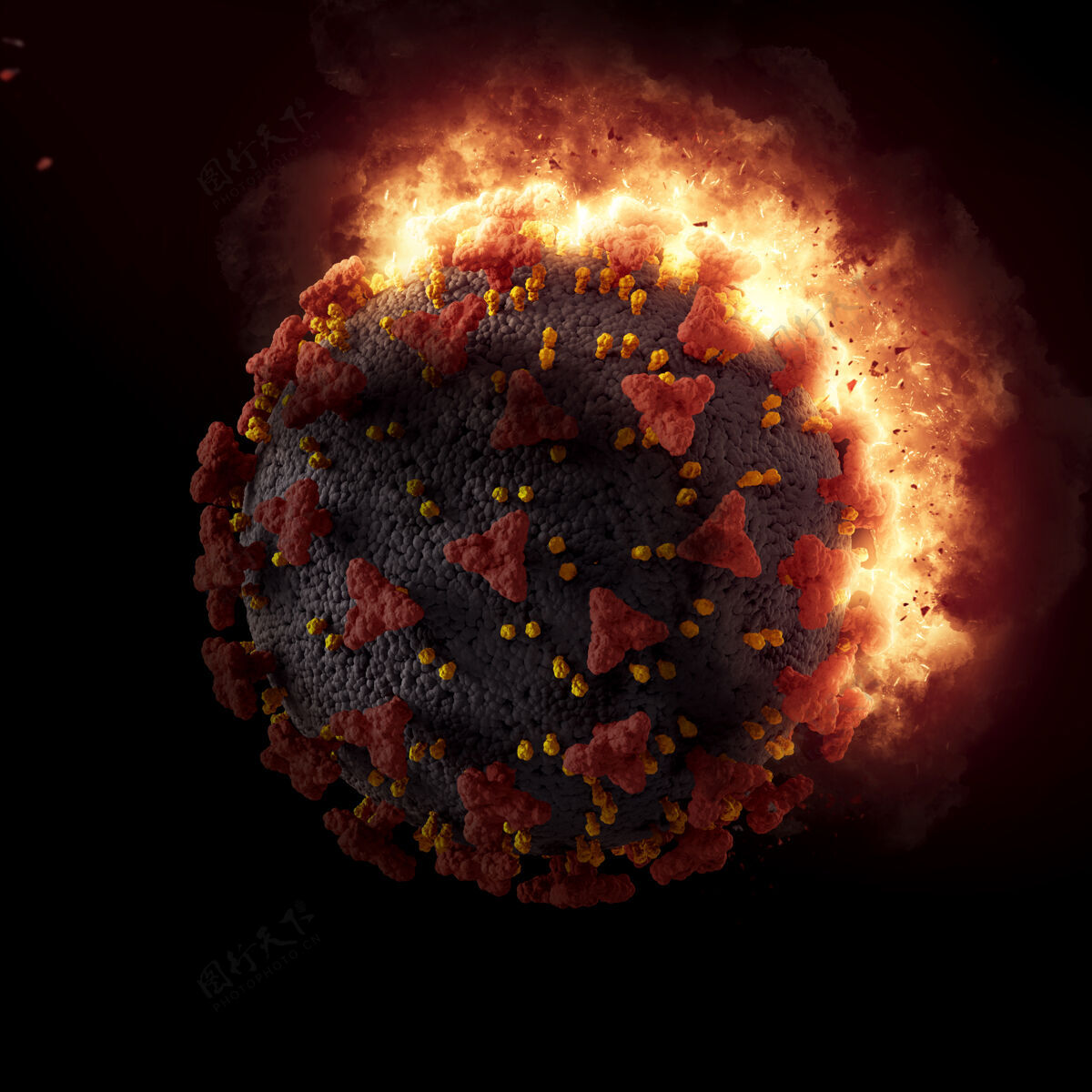 实验三维渲染的医学背景与爆炸covid19病毒细胞背景癌症疾病