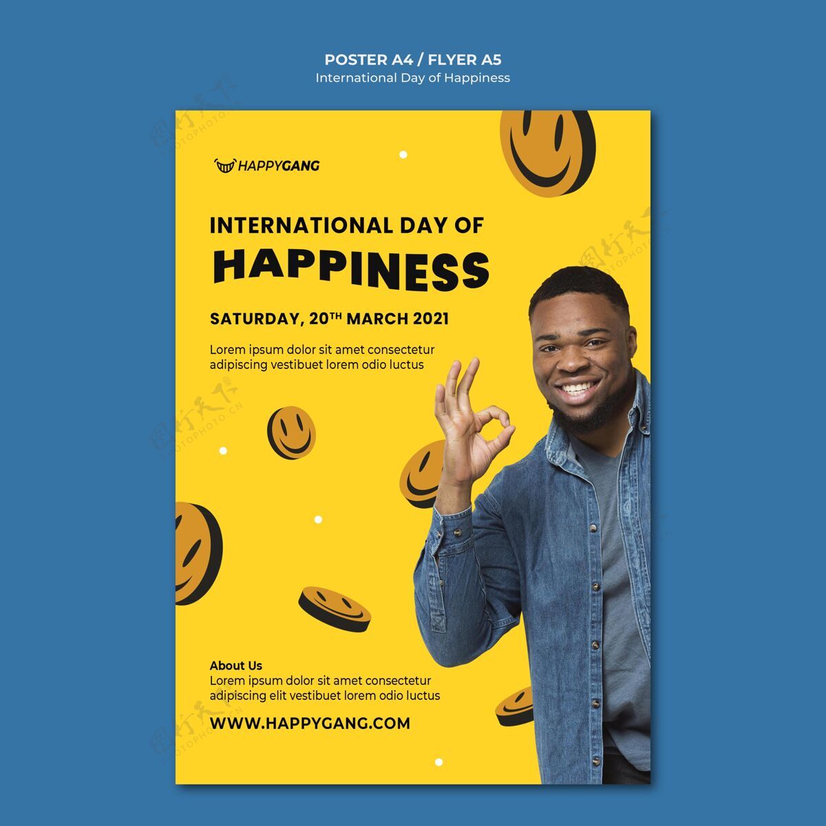 最快乐的一天国际幸福日海报微笑庆祝快乐日